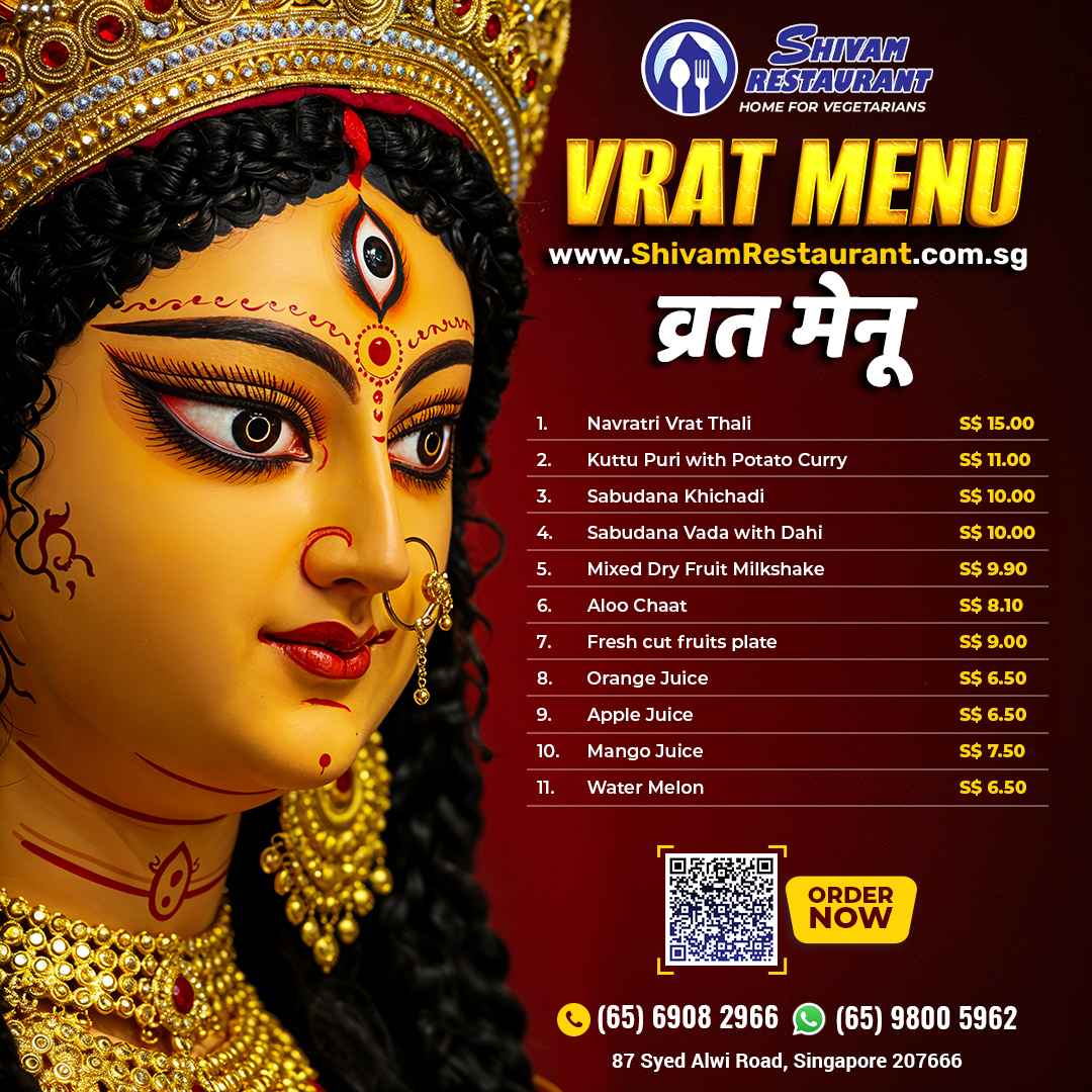 Navratra Vrat Menu 2025 - Shivam Restaurant Singapore